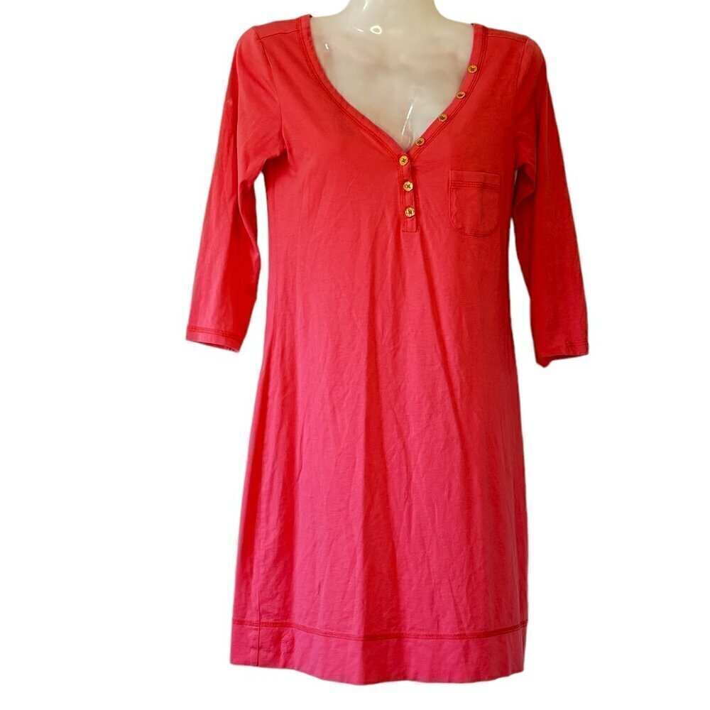 Lilly Pulitzer Island Coral Palmetto Dress V-Neck Henley Barbie Pink Size XXS - Picture 2 of 12